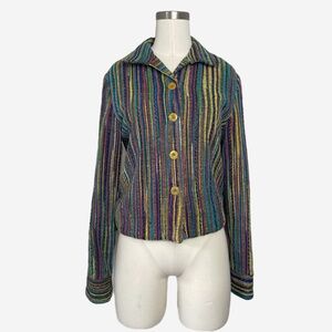 Vintage Anage Rainbow beaded chenille collared button up jacket art to wear XS